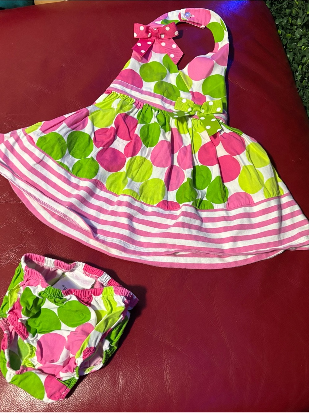 Bonnie Baby Pink and Green Polka Dot Halter Set